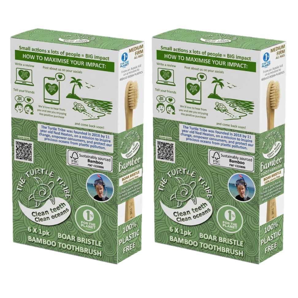 Premium Bamboo Toothbrush – Boar Bristles, Medium/Firm, 100% Plastic-Free Turtle Tribe
