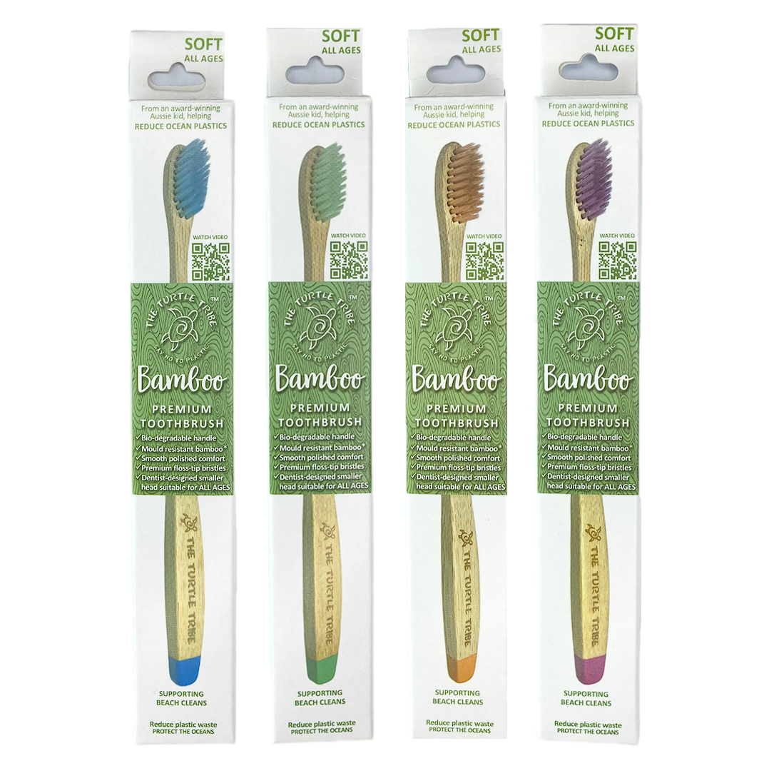The Turtle Tribe® Premium Bamboo Toothbrush 4 x 1-pack