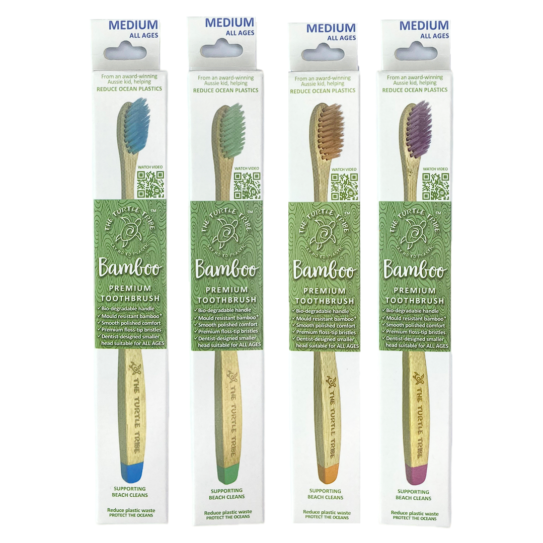 The Turtle Tribe® Premium Bamboo Toothbrush 4 x 1-pack