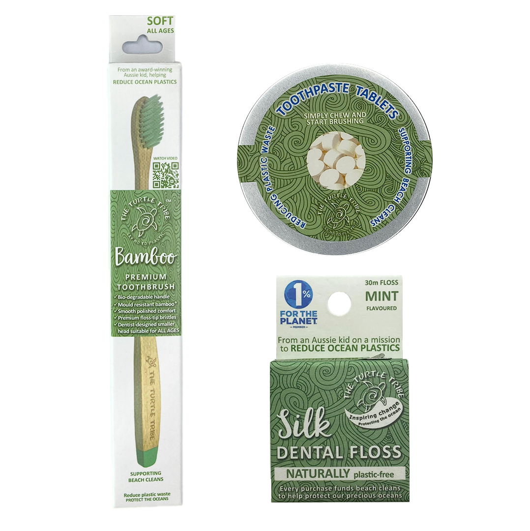Trial pack - Premium Toothbrush, toothpaste tablets, floss The Turtle Tribe