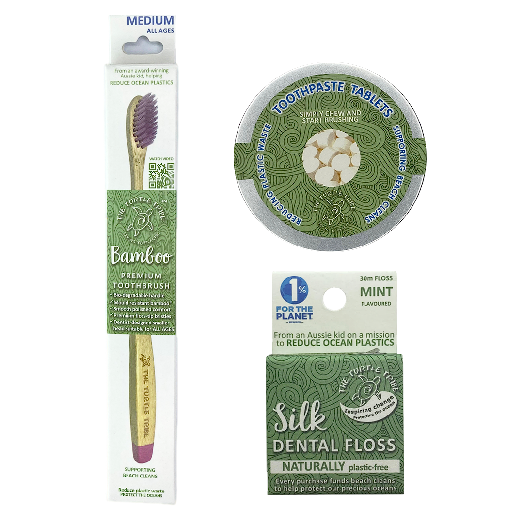 Trial pack - (10% OFF) plastic free* oral care - premium toothbrush, toothpaste tablets, silk floss