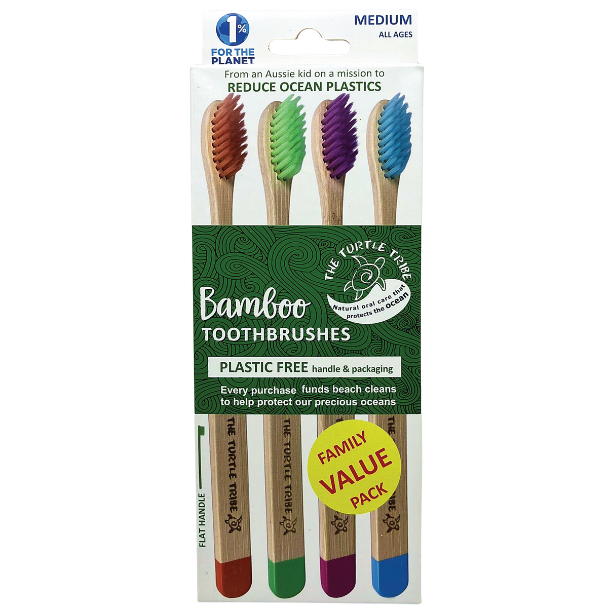 The Turtle Tribe® Eco Bamboo Toothbrush 4-pack Turtle Tribe