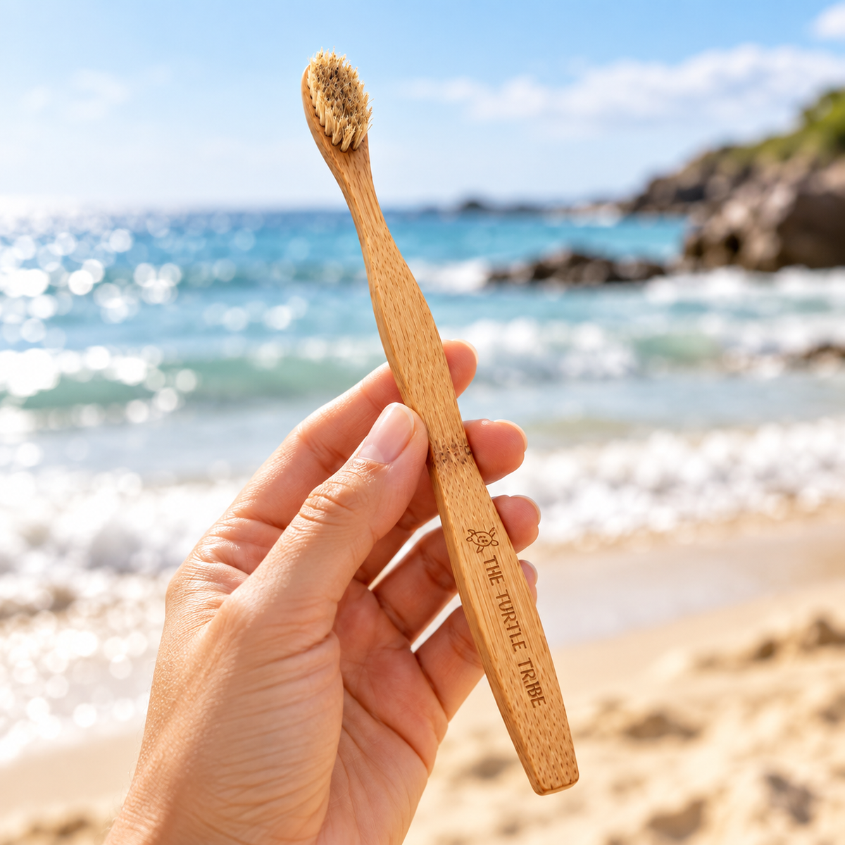 Premium Bamboo Toothbrush – Boar Bristles, Medium/Firm, 100% Plastic-Free Turtle Tribe