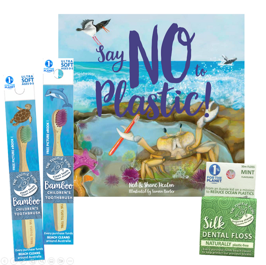 Say No to Plastic Childrens Book With Toothbrush and Floss Bundle