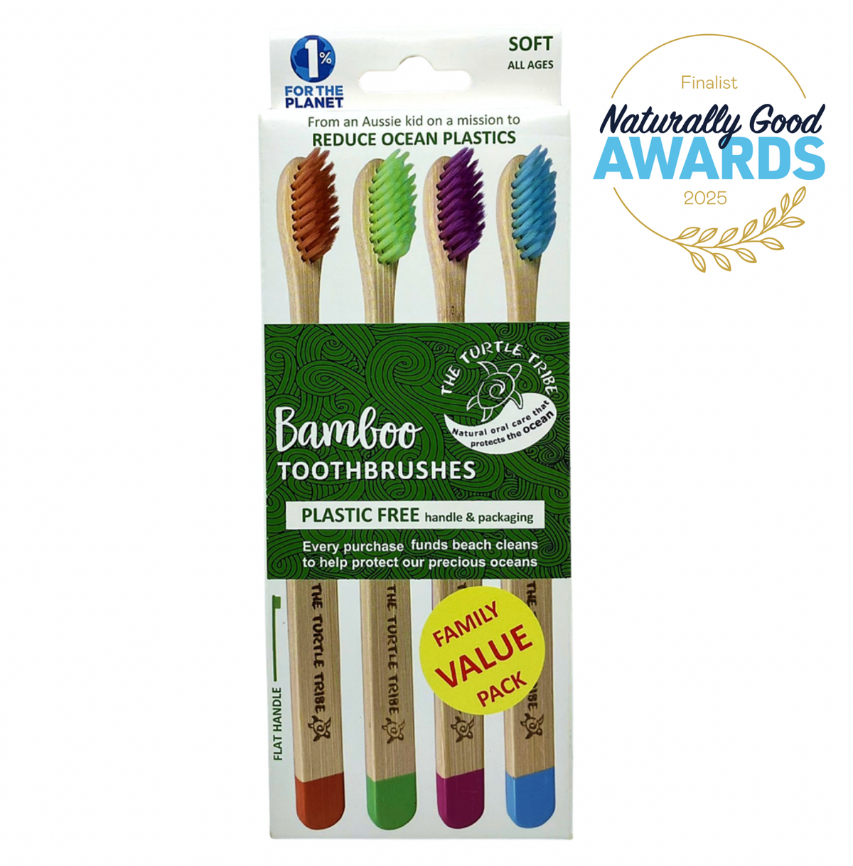 Eco Bamboo Toothbrush - Soft Bristles - 4-pack 