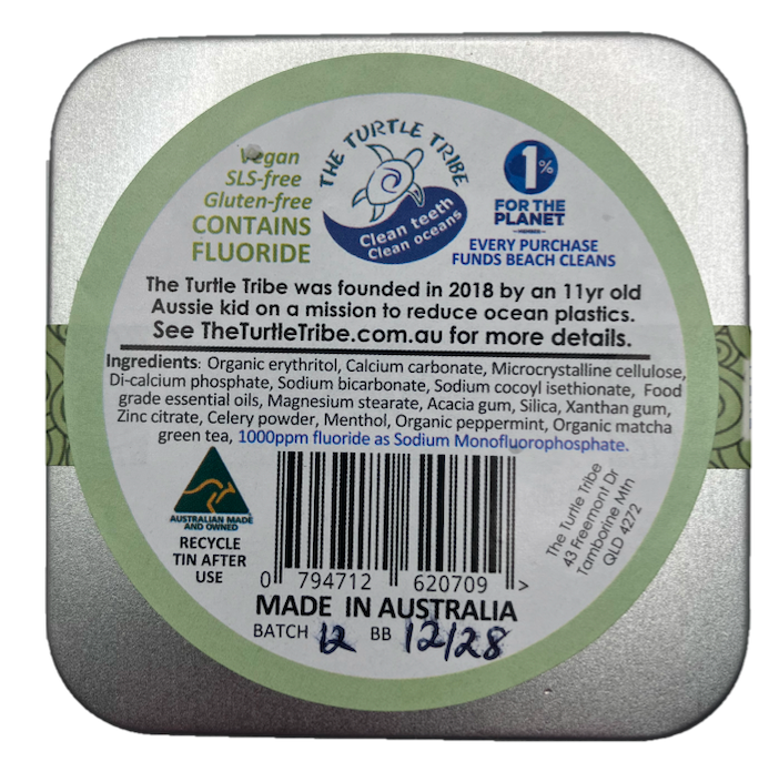 Toothpaste Tablets 125-pack, Mint flavour, with Fluoride Turtle Tribe