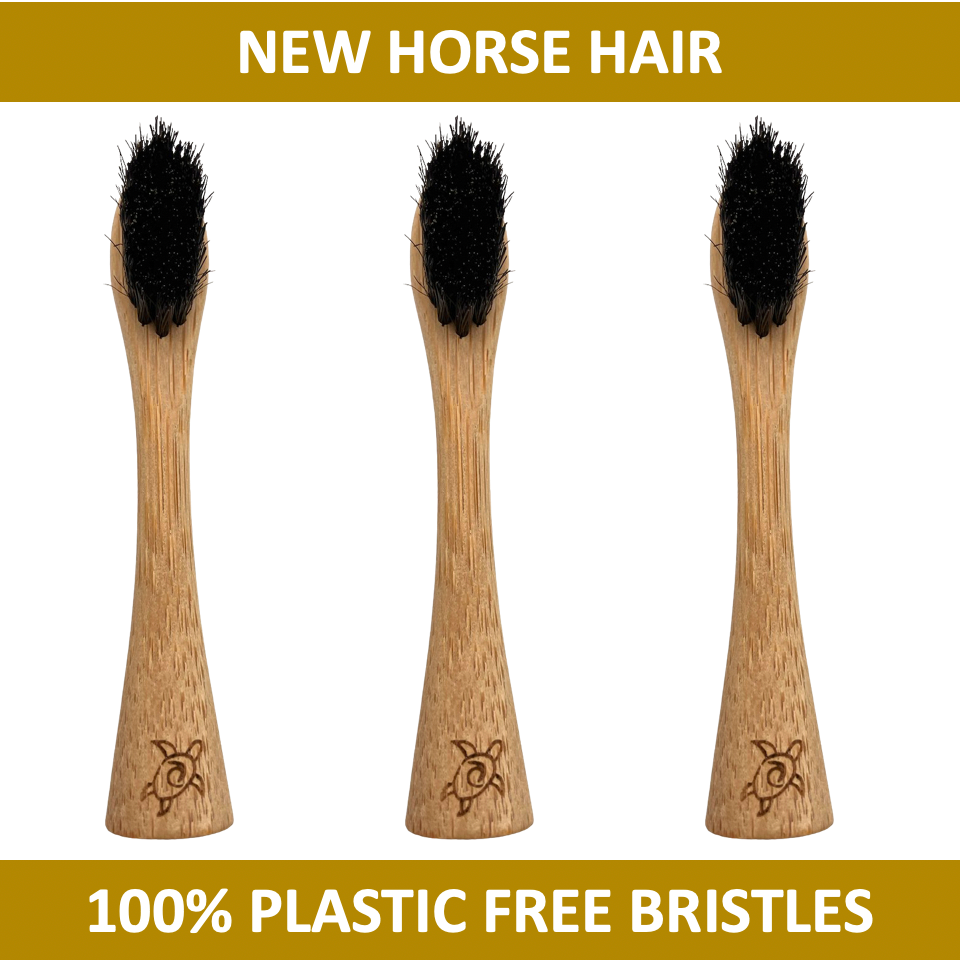 The Turtle Tribe® SONIC Electric Toothbrush bamboo heads 3-pack, horse hair bristles