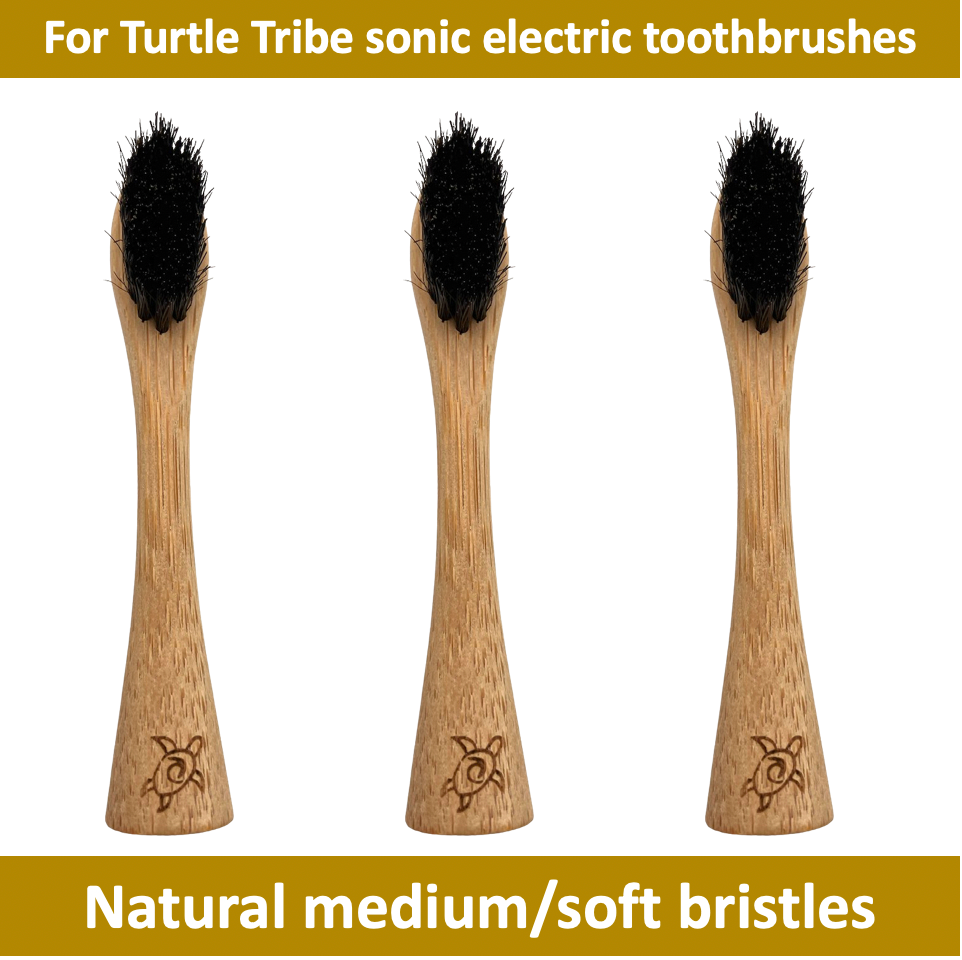 The Turtle Tribe® SONIC Electric Toothbrush bamboo heads 3-pack, horse hair bristles