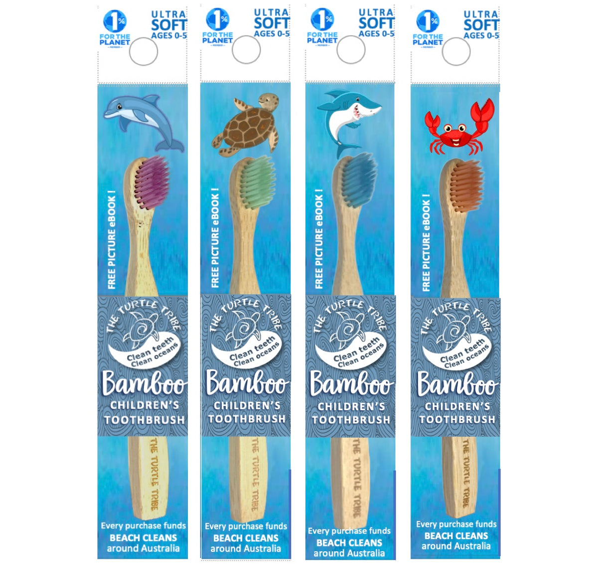 Kids Bamboo Toothbrush 4-pack - Ultra Soft - 4 Colours