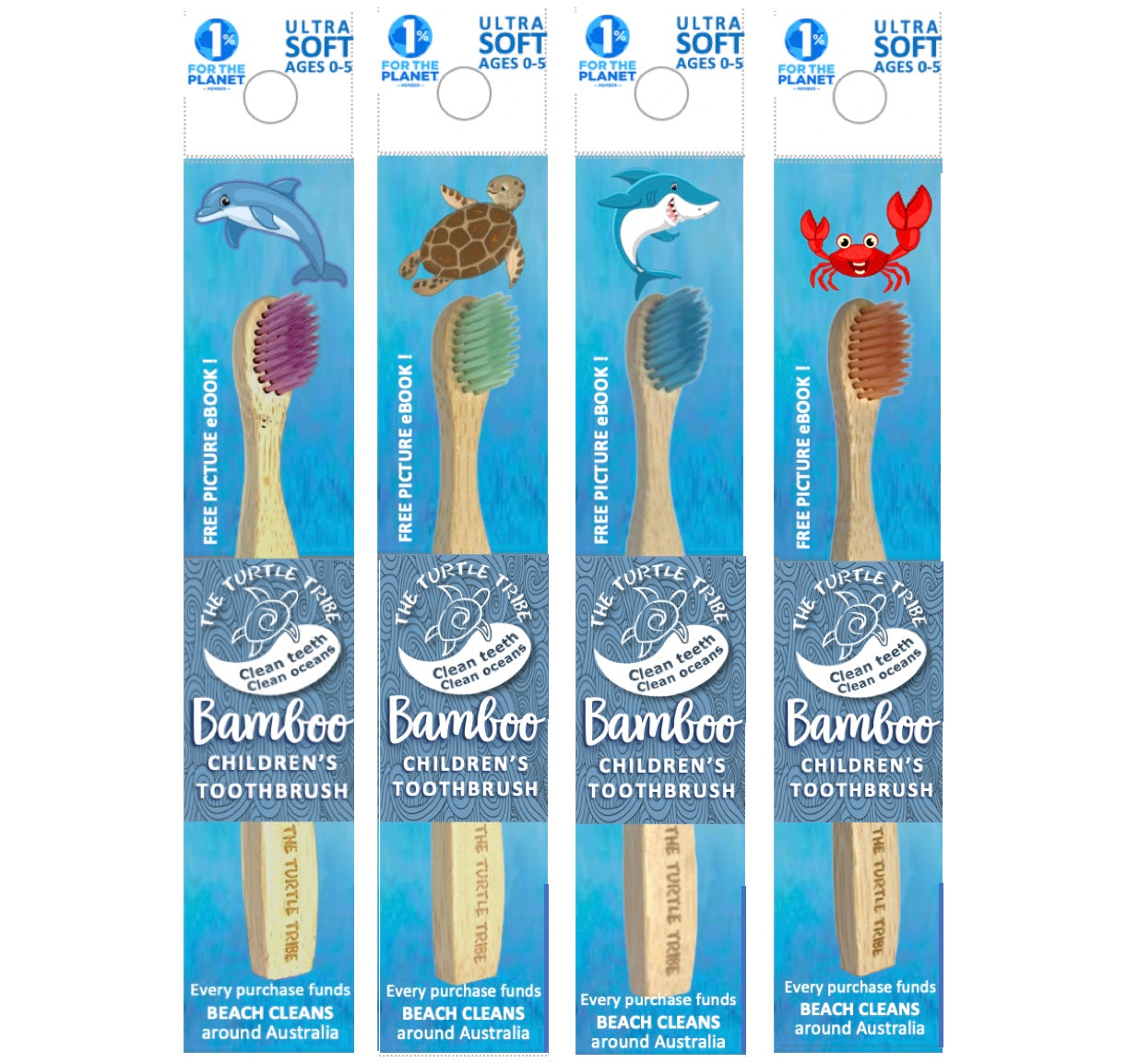 Kids Bamboo Toothbrush 4-pack - Ultra Soft - 4 Colours