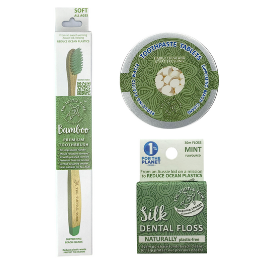 Trial pack - (10% OFF) plastic free* oral care - premium toothbrush, toothpaste tablets, silk floss