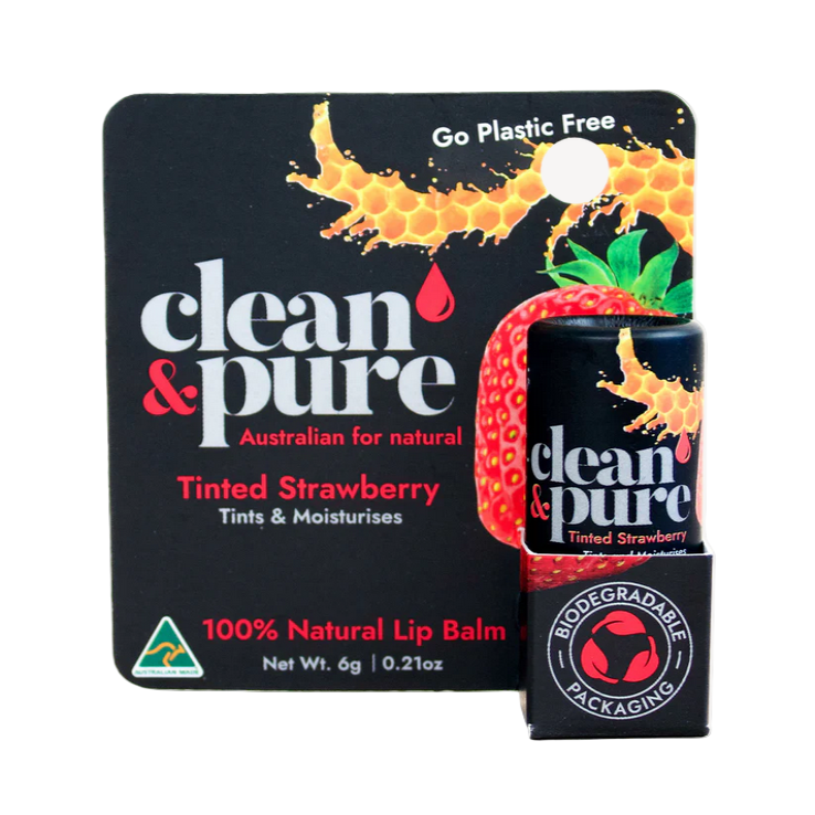 Clean & Pure LIP BALM - Tinted strawberry - 6g. 100% plastic free Clean & Pure