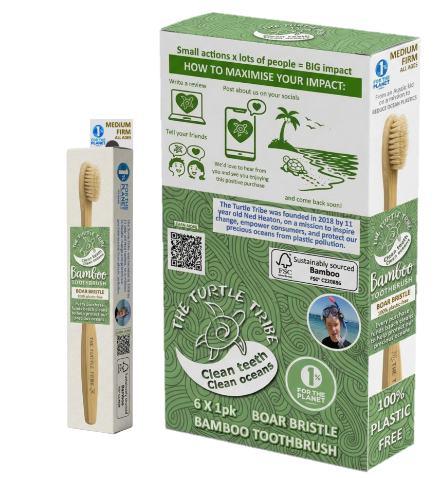 The Turtle Tribe® Premium Bamboo Toothbrush - NATURAL BOAR BRISTLE - 100% plastic-free