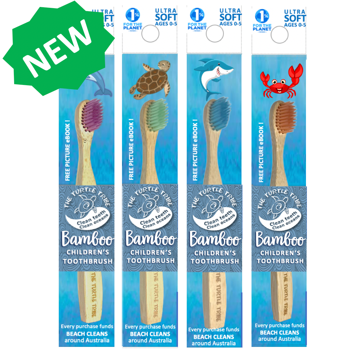Turtle Tribe The Turtle Tribe® Kids Bamboo Toothbrushes 4-pack
