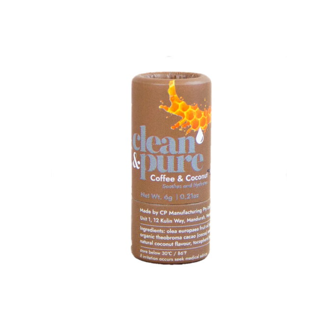 Clean & Pure LIP BALM - Coffee & Coconut - 6g. 100% plastic free