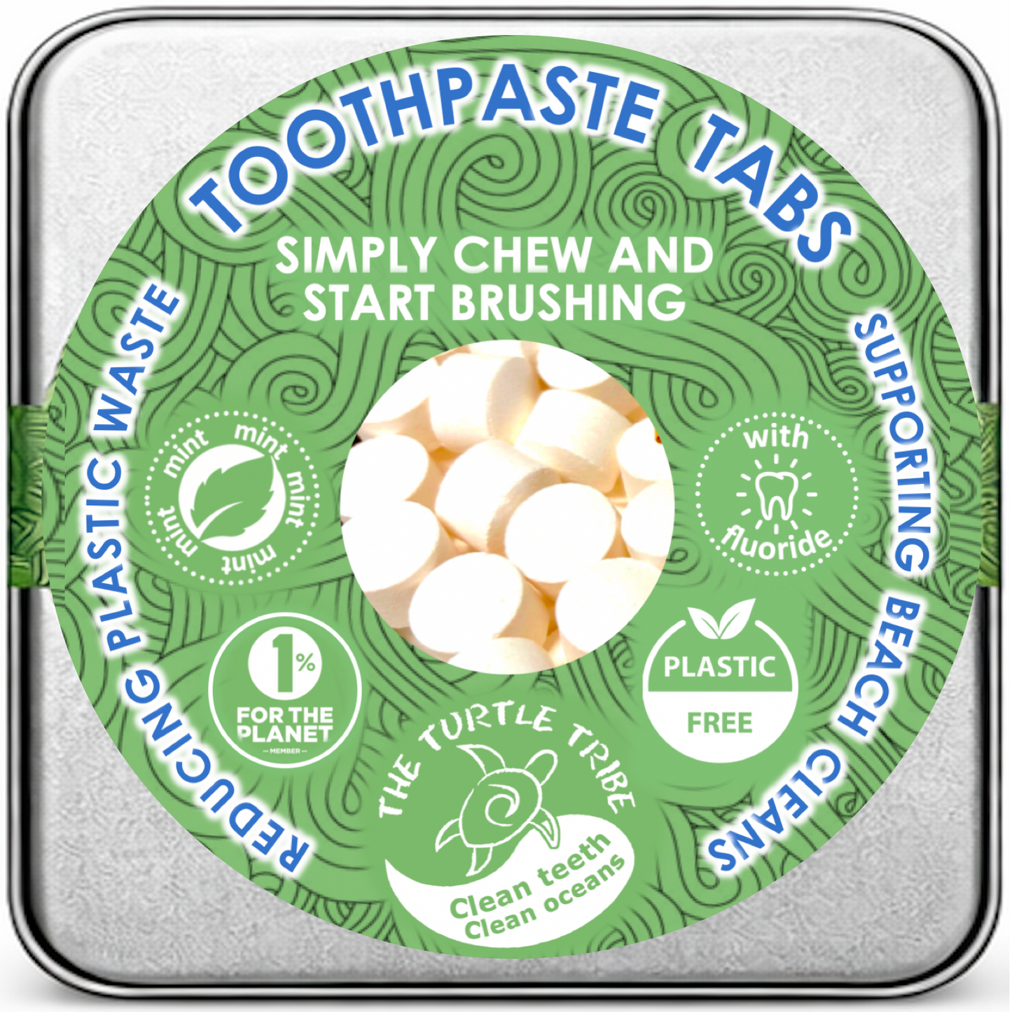 The Turtle Tribe® Toothpaste Tablets, Mint flavour, with Fluoride