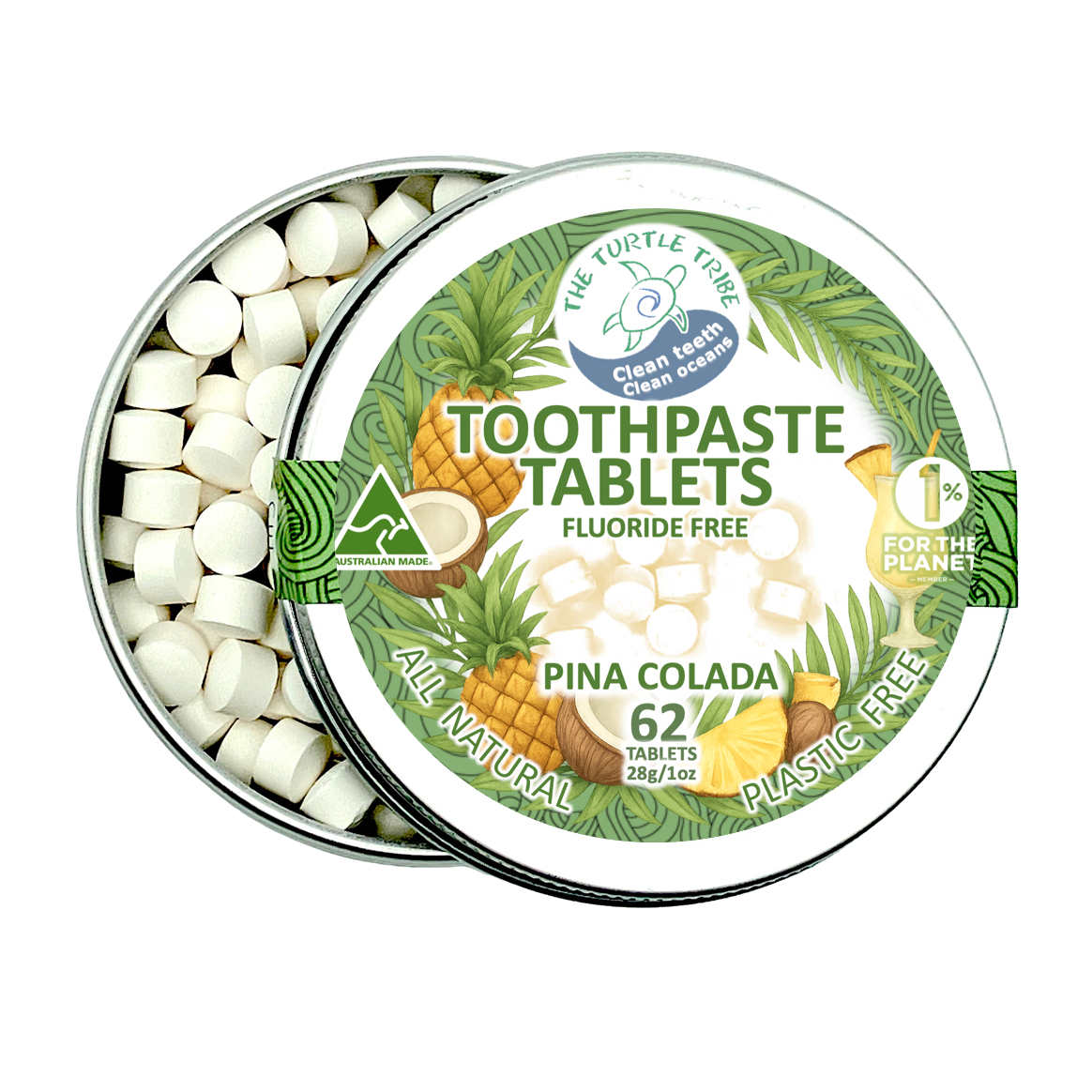 The Turtle Tribe® Toothpaste Tablets, Pina Colada, Fluoride-Free Turtle Tribe
