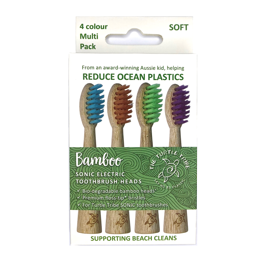 The Turtle Tribe® SONIC Electric Toothbrush bamboo heads 4-pack SOFT