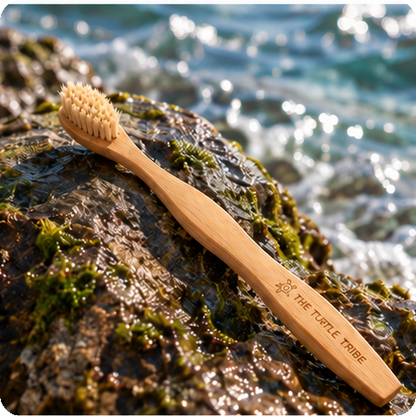 Premium Bamboo Toothbrush – Boar Bristles, Medium/Firm, 100% Plastic-Free Turtle Tribe